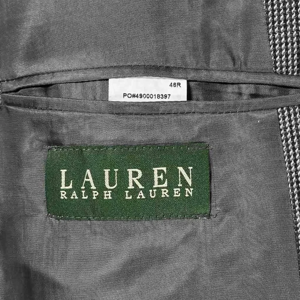 Ralph Lauren Mens 46R Gray Check 100% Wool Blazer Sport Coat Jacket 2 Button